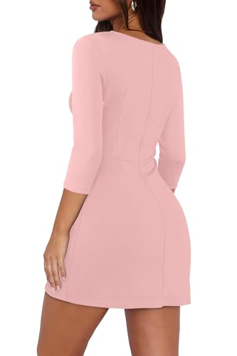 Womens Fall Dress Crew Neck 3/4 Sleeve Bodycon Party Club Mini Dresses