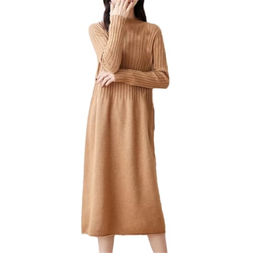 Women's Wool Half High Neck Seven Needle Double Strand Thickened Knitted Long Loose Fit Dress