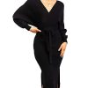Women's Long Maxi Sweater Dresses Sexy Wrap Batwing V Neck Slit Open Back Holiday Bodycon Dress with Belt