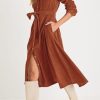 Womens Fall Winter Corduroy Midi Dress Long Sleeve V Neck Button Down Belted Flowy Shirt Dress with Pockets