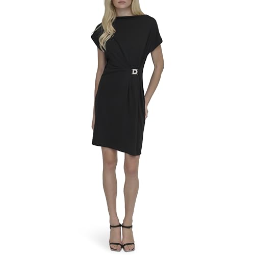Women's Short Sleeve Buckle Mini Tunic Dress
