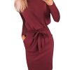 Women's Fall Bodycon Party Dress Casual Long Sleeve Tie Waist Fitted Sheath Pencil Dresses with Pockets