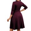 Women's Casual 3/4 Sleeve V-Neck A-Line Dress Cocktail Church Flare Swing Semi Formal Midi Fall Dresses with Pockets