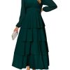 Womens Flowy Maxi Dress Chiffon Long Sleeve Slit V Neck Casual Ruffle Tiered Boho Fall Wedding Guest Long Dress