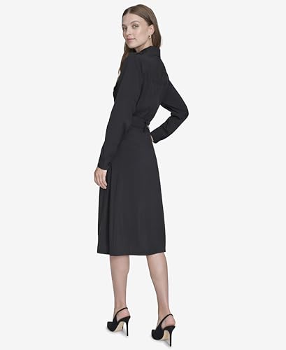 Women's Wear to Work Collared V-Neck Long Sleeve Shirt Dress