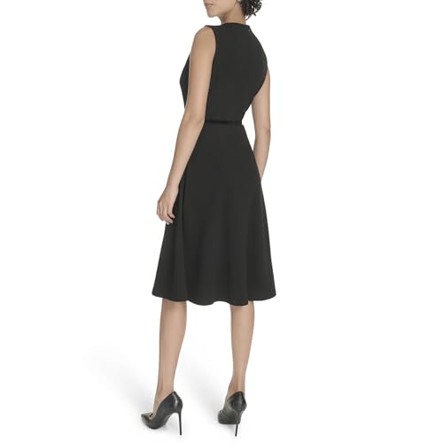 Women's Sleeveless Scuba Crepe Fit and Flare Midi Dress