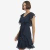 Women's Ruffle Trim Tie Waist Chiffon Mini Dress