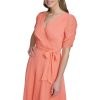 Womens 3/4 Sleeve Faux Wrap Dress