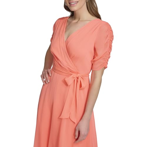 Womens 3/4 Sleeve Faux Wrap Dress
