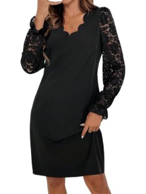 Women 2025 Summer Dress Elegant Straight Lace Long Sleeve Mini Dress For Fall/Winter