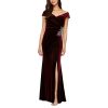 Womens Long Velvet Off The Shoulder Fit and Flare Holiday Dress, Formal Gown (Petite and Regular Sizes)