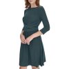 Women's Fit and Flare Jersey 3/4 Sleeve Round Neck Dress