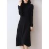 Womens Fashion Half High Collar Pure Wool Slim Fit Solid Color Bottom Fashion A Line Knitted Dress