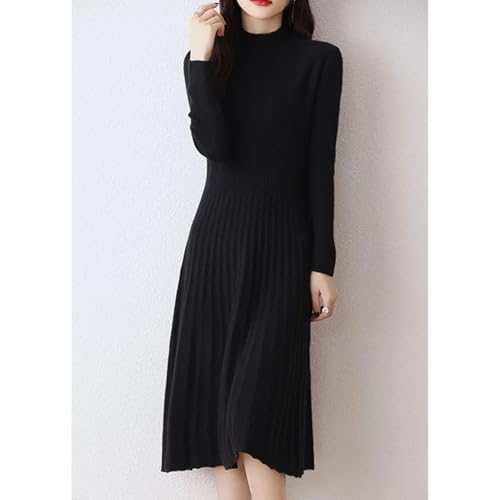 Womens Fashion Half High Collar Pure Wool Slim Fit Solid Color Bottom Fashion A Line Knitted Dress