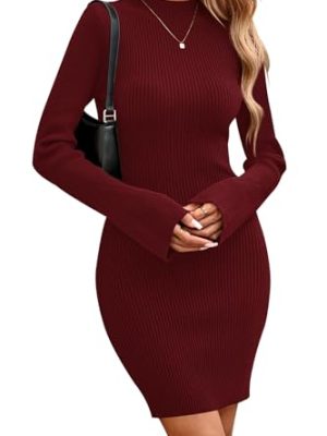 Fall Dresses for Women 2025 Ribbed Knit Bodycon Dress Mock Neck Bell Long Sleeve Pullover Sweater Winter Mini Dresses
