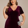 Women's Vintage Plus Size Ruffles Hemline Velvet Wedding Guest Dress 02041-DA