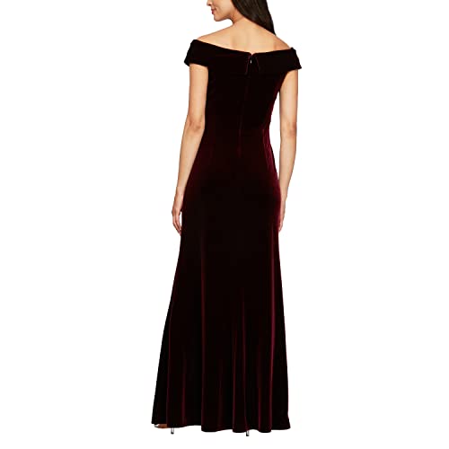 Womens Long Velvet Off The Shoulder Fit and Flare Holiday Dress, Formal Gown (Petite and Regular Sizes)