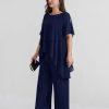 2025 Plus Size Mother of The Bride Pant Suits 2 Piece Chiffon Sets Ruffle Asymmetric Layers Wedding Guest Outfit