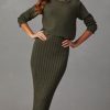Women's Long Sleeve Sweater Dresses 2 Piece Outfits Sets Ribbed Knit Crop Tops and Tank Bodycon Midi Dress