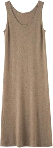 Women Knit Sleeveless Tank Dress Wool Blend Long Pullover Vest Sweater Dress Casual Chic