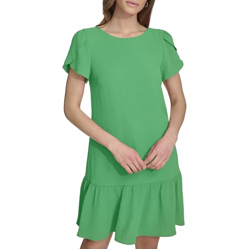 Womens Tulip Sleeve Ruffle Hem Mini Dress