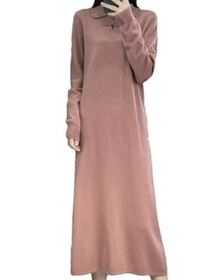 Women's Chinese Style Button Loose Knitted Wool Dress