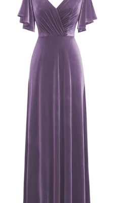 Flutter Sleeve Velvet Bridesmaids Dresses V Neck Women Wedding Long Bridesmaid Dresses for Fall