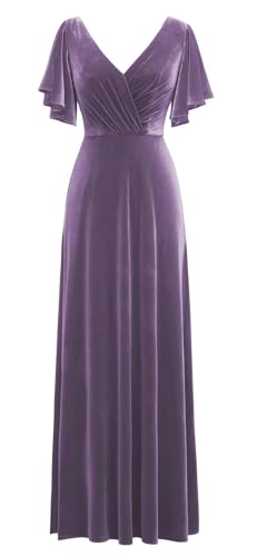 Flutter Sleeve Velvet Bridesmaids Dresses V Neck Women Wedding Long Bridesmaid Dresses for Fall