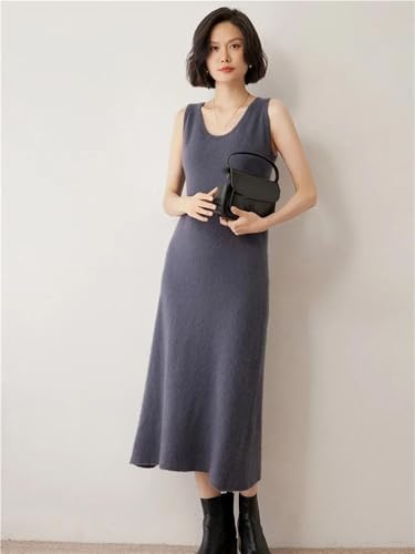 Women Knit Sleeveless Tank Dress Wool Blend Long Pullover Vest Sweater Dress Casual Chic