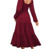 Womens Casual Fall Dress Puff Long Sleeve Square Neck A Line Flowy Long Dresses
