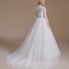 Women's Long Sleeves A-line Beaded Applique Tulle Wedding Dress