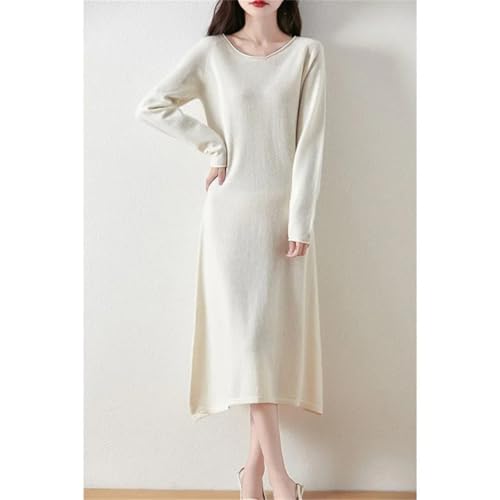Women's Curled O Neck Wool Long Sleeve Temperament Commuting Knitted Dress for Fall Winter