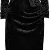Women's Velour Evening Dress Standing Collar Long Sleeve Ruched Slim Closed Waist