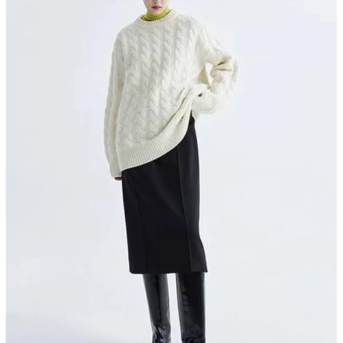 Women's 100 Percent Wool Sweater Winter Round Neck Knit Pullover Korean Loose Large Size Cashmere Sweaters
