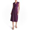 Women's Sleeveless Surplice Neck Front Slit Faux Wrap Midi Dress