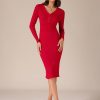 Women's Sweater Dress Ribbed Knit V Neck Long Sleeve Bodycon Slim Fitted Elegant Fall Midi Dress