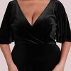 Women's Retro V-Neck Ruffles Sleeves A-line Velvet Maxi Winter Plus Size Formal Dress 00861-DA