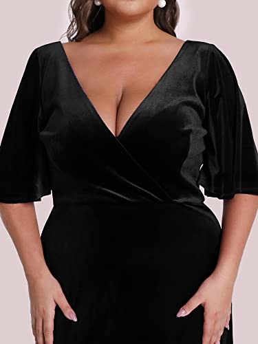 Women's Retro V-Neck Ruffles Sleeves A-line Velvet Maxi Winter Plus Size Formal Dress 00861-DA