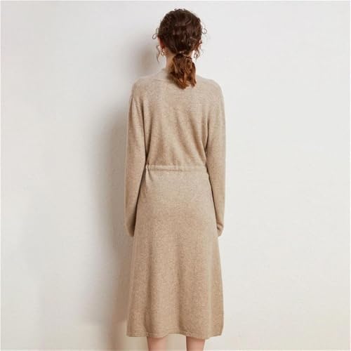 Women V-Neck Cashmere Knit Sweater Dress Long Sleeve Loose Fit Casual Dresses