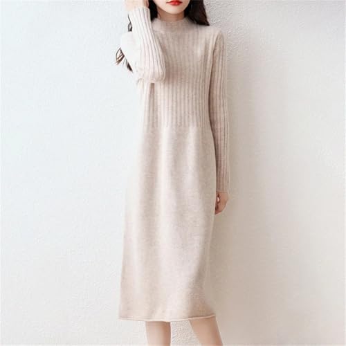 Women's Wool Half High Neck Seven Needle Double Strand Thickened Knitted Long Loose Fit Dress