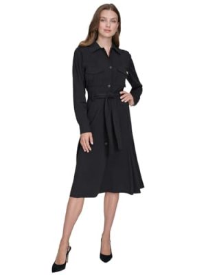 Women's Wear to Work Collared V-Neck Long Sleeve Shirt Dress