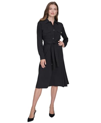 Women's Wear to Work Collared V-Neck Long Sleeve Shirt Dress