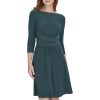 Women's Fit and Flare Jersey 3/4 Sleeve Round Neck Dress