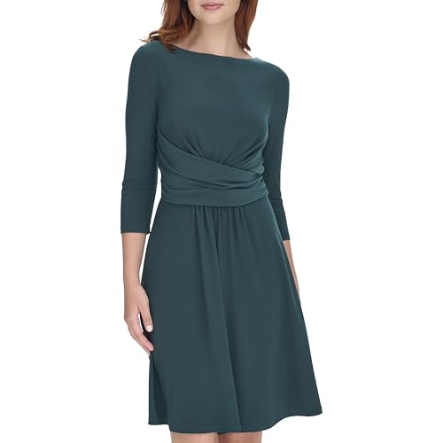 Women's Fit and Flare Jersey 3/4 Sleeve Round Neck Dress