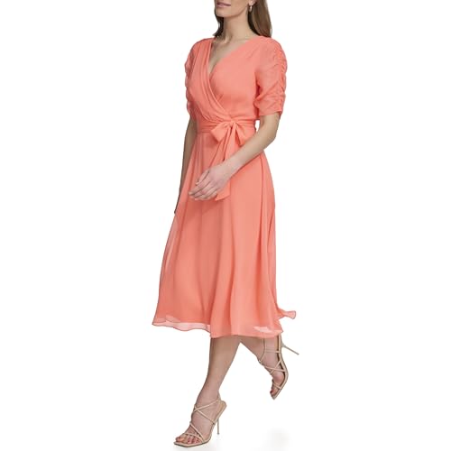 Womens 3/4 Sleeve Faux Wrap Dress
