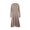 Womens Fashion Half High Collar Pure Wool Slim Fit Solid Color Bottom Fashion A Line Knitted Dress