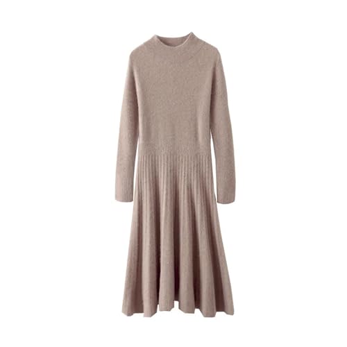 Womens Fashion Half High Collar Pure Wool Slim Fit Solid Color Bottom Fashion A Line Knitted Dress