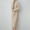 Women's Cashmere Knit Dress Half High Collar Slim Fit Loose Wool Sweater Dress