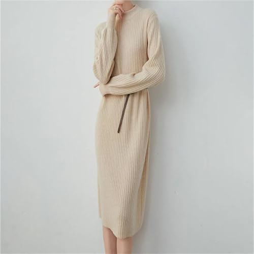 Women's Cashmere Knit Dress Half High Collar Slim Fit Loose Wool Sweater Dress