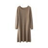 Women's Curled O Neck Wool Long Sleeve Temperament Commuting Knitted Dress for Fall Winter